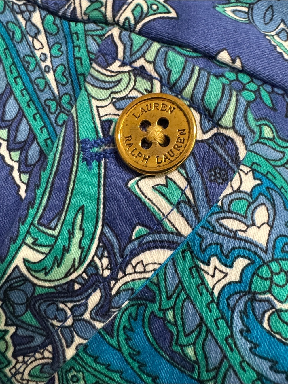 Lauren Ralph Lauren Blue & Teal Paisley Cotton Shorts - Picture 5 of 7